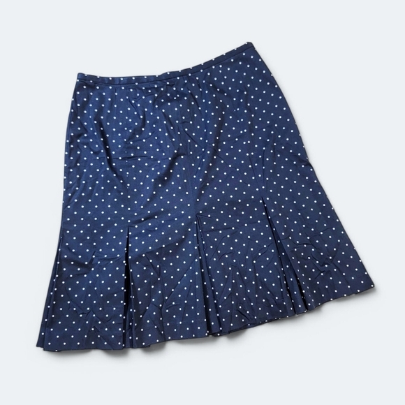 Bandolino Navy Blue Polka Dot Skirt Pleated Flare Midi Size 12 - Picture 14 of 14